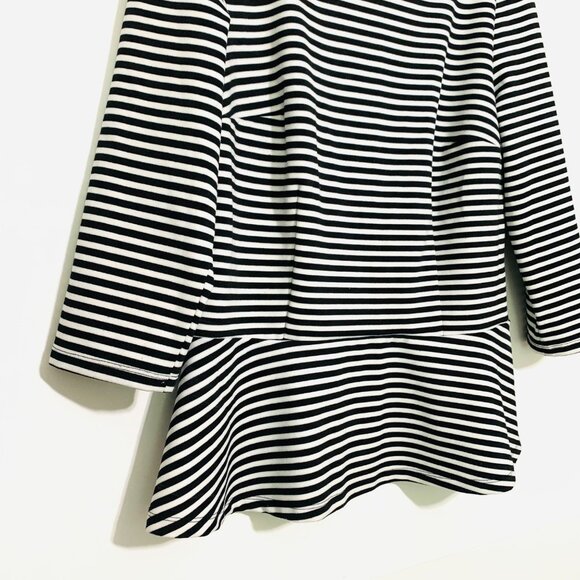 Striped Black & White Long-Sleeve Peplum Top By Ann Taylor Size Large - Picture 8 of 10